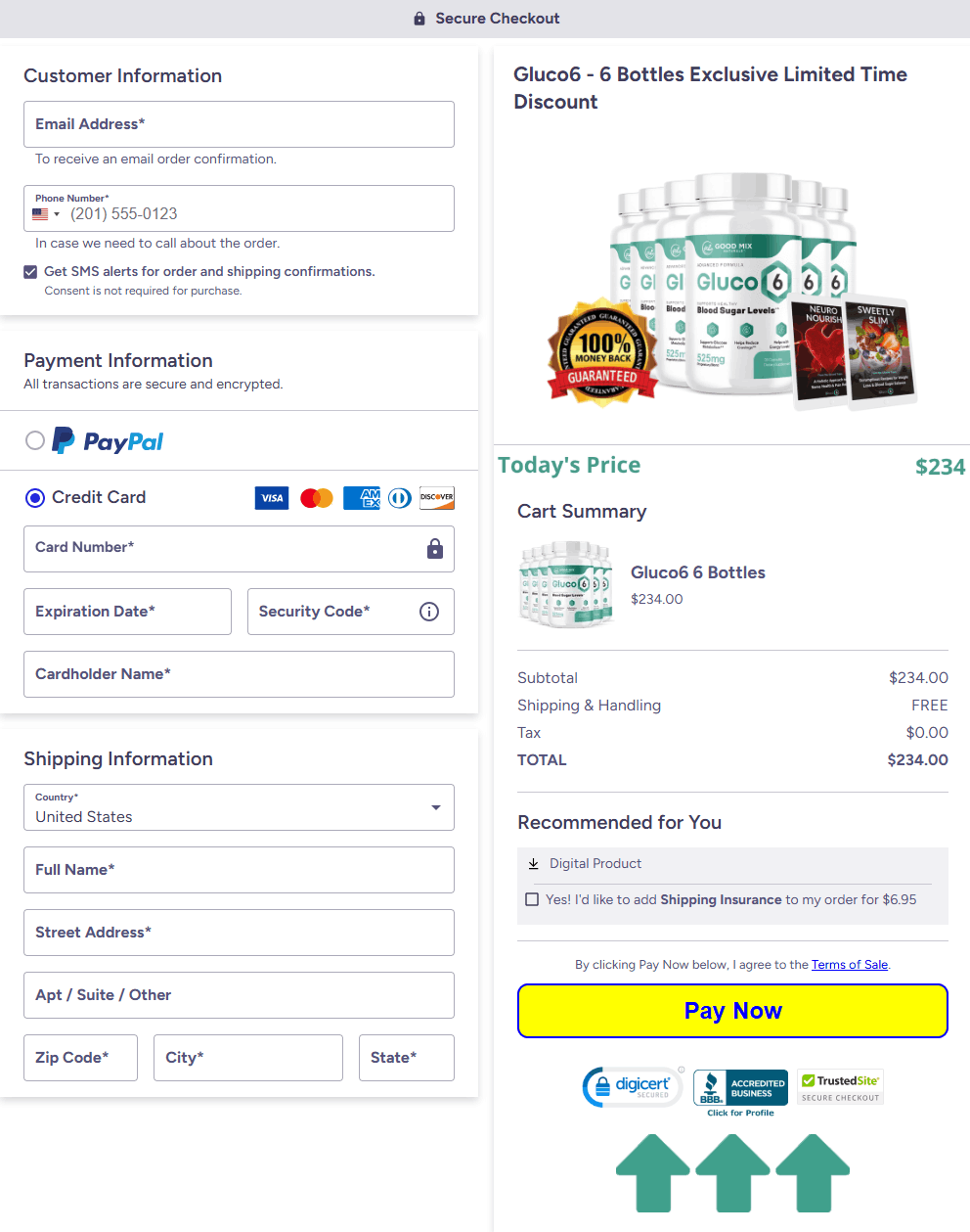 GLUCO6 Checkout page